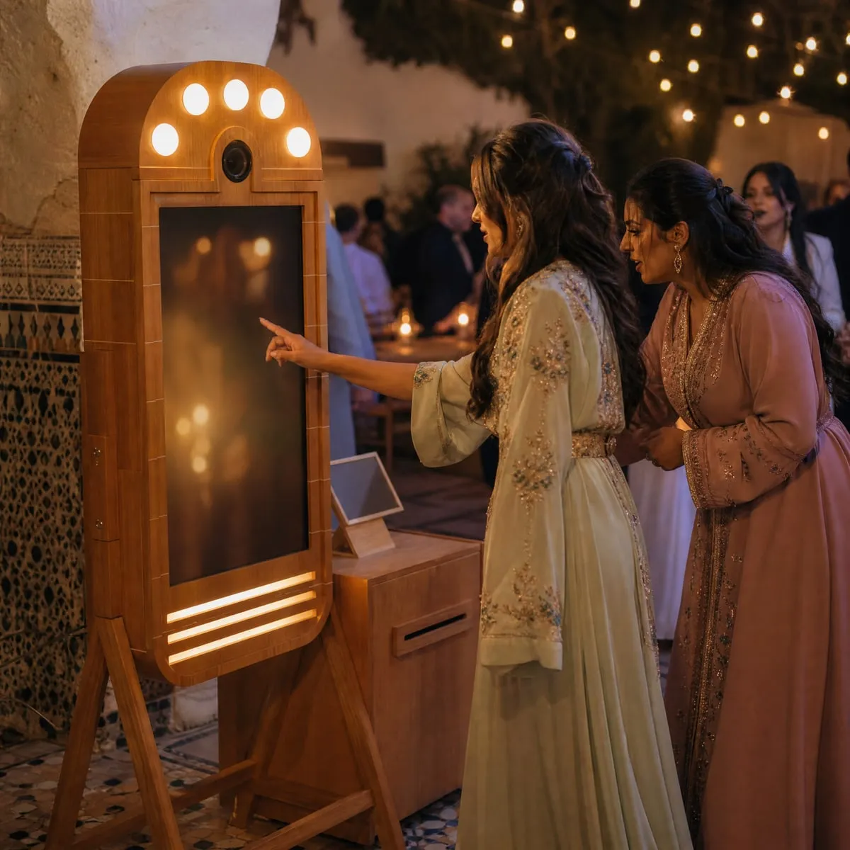 Invités rassemblés autour du Miroir Wood pendant une réception